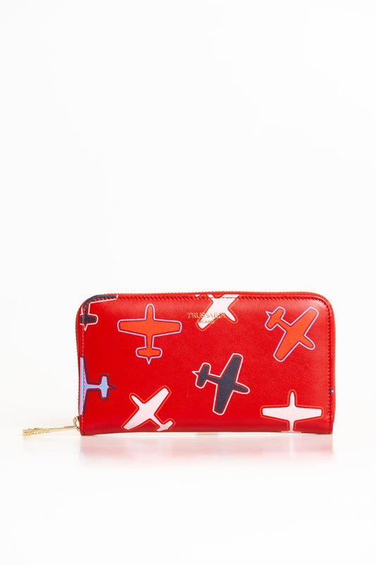 Chic Airplane Print Leather Wallet