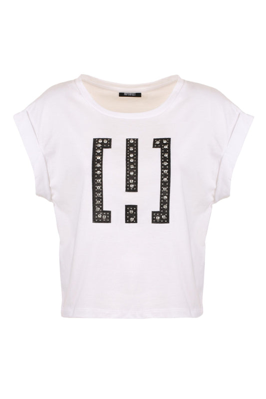 Chic Cotton Tee with Brass Accents